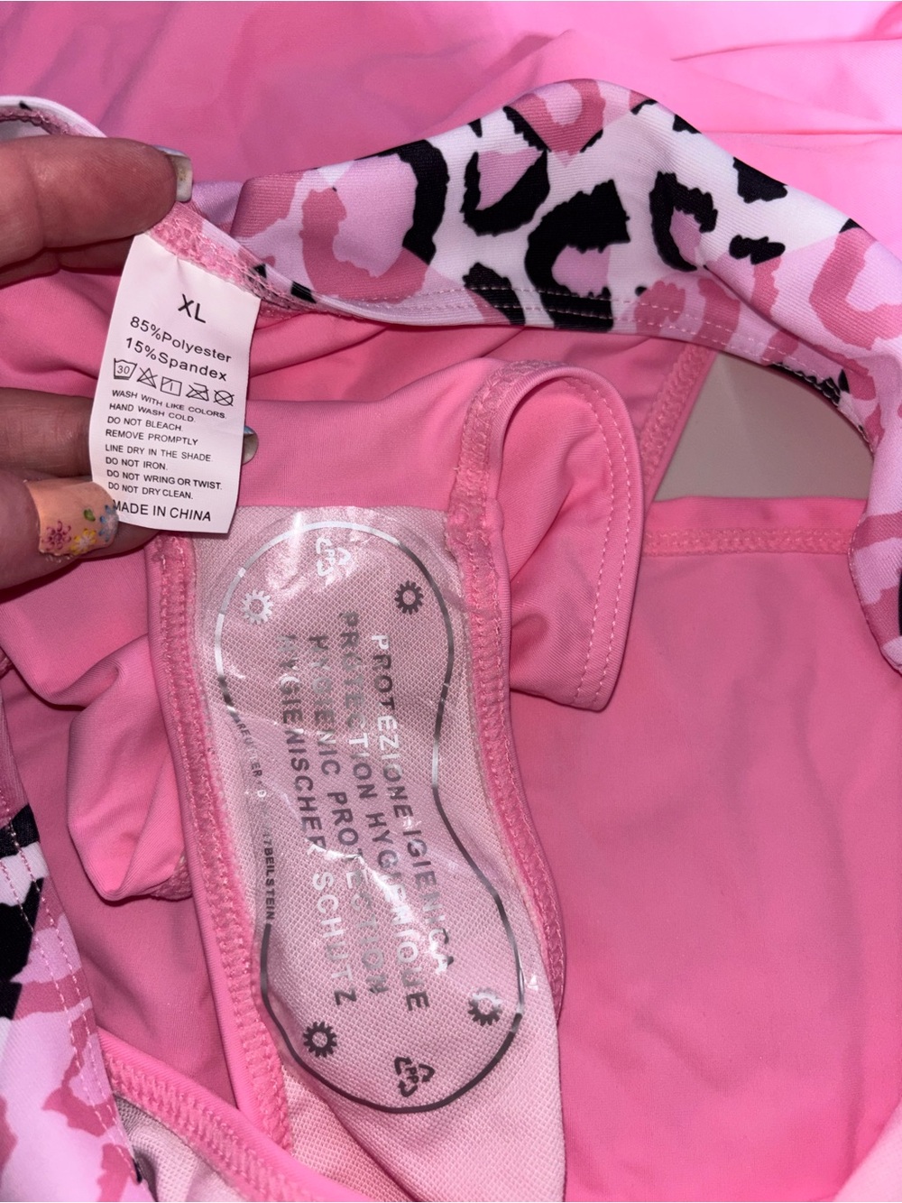 SHEIN Pink Black White Leopard Print 2 Piece Swimsuit - Picture 11 of 12